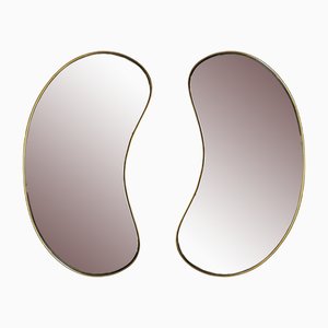 Specchio a forma di fagiolo in ottone, Italia, anni '50