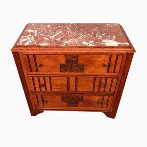 Oak Chest of Drawers with Marble Top, 1930s