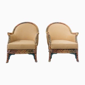 Set of Vintage Italian Armchairs with Colonial-Style Arms, 1940s