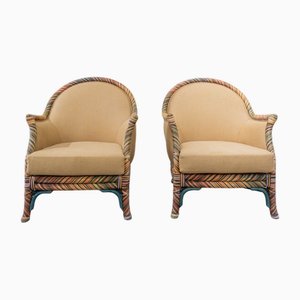 Vintage Italian Armchairs with Colonial-Style Arms, 1940s, Set of 2