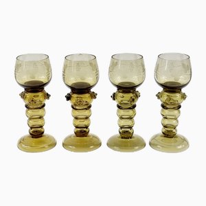 Bicchieri da vino antichi in vetro soffiato a mano di Roemer, Germania, inizio XIX secolo, set di 4