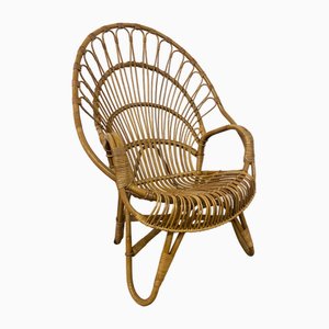 Mid-Century Peacock Lounge Chair in Rattan and Bamboo by Rohé Noordwolde, 1950s