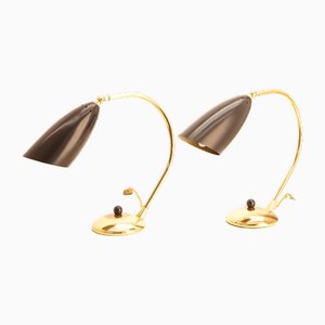 Mid-Century Brass Table Lamps, Set of 2