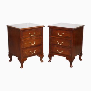 Brass Inlaid Anglo Indian Bedside Tables, 1970s, Set of 2