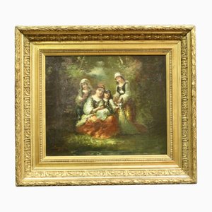 Frédéric Borgella, Jeunes filles célébrant le printemps, fin des années 1800, huile sur toile
