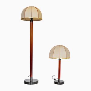 Floor and Table Lamo in Amber Glass by Archimede Seguso, 1960s, Set of 2