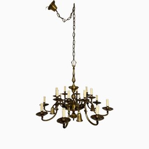 Large Bronze and Brass Chandelier, 1950s