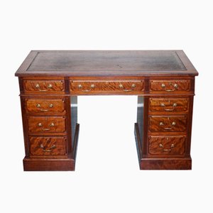 Edwardianischer Schreibtisch mit Gestell aus braunem geprägtem Leder von Maple & Co.