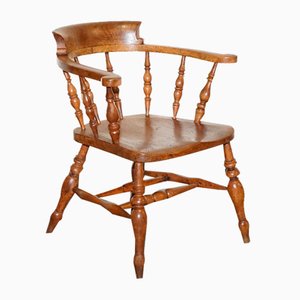 Edwardian Elm Bow Back Captains Smokers Chair