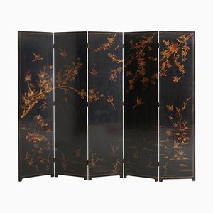 Black and Gilded 5-Leaf Screen, 1950s
