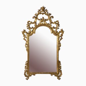 Antique Italian Hand-Carved Gilt Wood Wall Mirror, 1890s