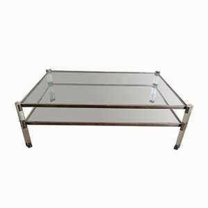 Grande Table Basse en Verre Acrylique et Chromé, 1970s