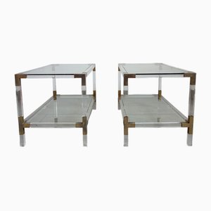 Vintage Italian Tables in Glass and Brass, 1970s, Set of 2