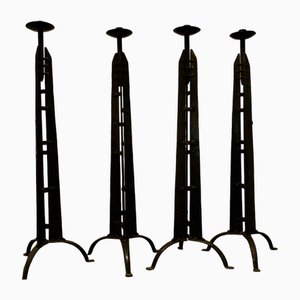 Floor Standing Cathedral Candleholders in Hand Forged Iron, 1994, Set of 4