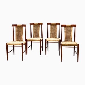 Vintage Teak and Wicker Dining Chairs, 1960s, Set of 4
