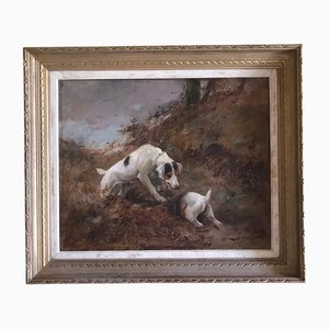 Dogs, 1890s, Oil on Canvas, Framed