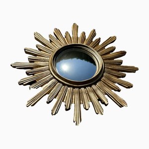 Sun Mirror in Golden Patinated Resin with Witch Eye, 1970s
