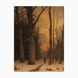 Eduard Hein Jr., The Gatherer in the Snowy Forest, 19th Century, Oil on Canvas, Framed