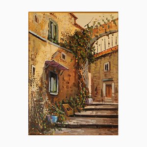 Alley in an Italian Old Town, 20th Century, Oil on Canvas, Framed