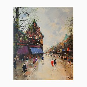 Paris Street Scene, 1960s, Oil on Canvas, Framed
