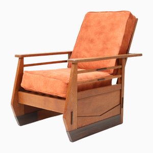 Art Deco Amsterdamse School Oak Lounge Chair or Folding Chair, 1920s