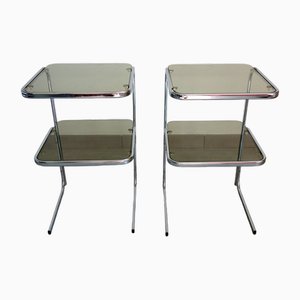 Chromed Metal and Smoked Glass Side Tables, France, 1970s, Set of 2