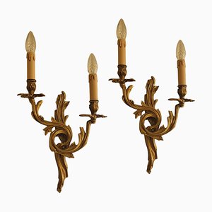 French Gilded Bronze Two-Light Wall Lights, Set of 2