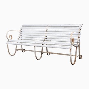 Early 20th Century White Iron Strapwork and Slatted Wooden Garden Bench, 1910s