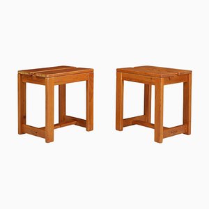Mid-Century Pine Stools in the style of Charlotte Perriand, France, 1960s, Set of 2
