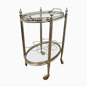 Vintage Art Deco Silver Drinks Trolley with Glass Tray, 1940s
