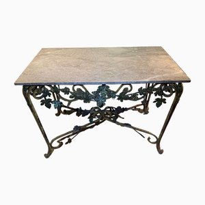 Mid-Century French Wrought Iron Table with Leaf Decoration