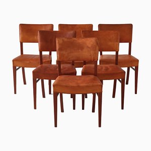 Dining Chairs in Leather and Teak by Ernst Kühn for Lysberg, Hansen & Therp, 1940s, Set of 6