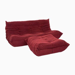 Togo Sofa and Ottoman in Alcantara by Michel Ducaroy for Ligne Roset, 1970s, Set of 2