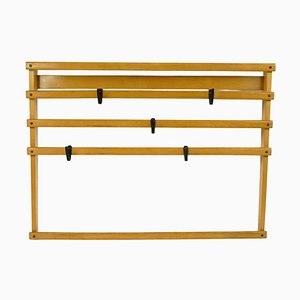 Mid-Century Austrian Beechwood and Blackened Brass Wall Coat Rack attributed to Carl Auböck, 1950s