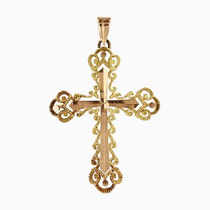 French 18 Karat Yellow and Rose Gold Cross Pendant, 1960s