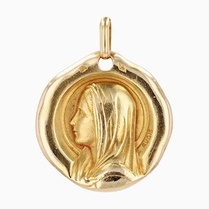 French 18 Karat Yellow Gold Virgin Mary Augis Medal, 1960s