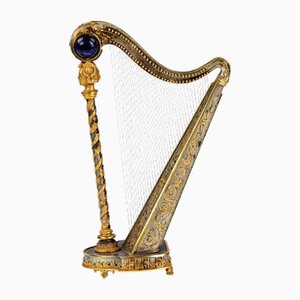 Dekorative Miniatur Vergoldete Silberne Harfe mit Lapislazuli, 1960er