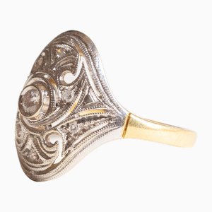 Anello Art Deco in oro giallo e bianco con diamanti a 18 carati