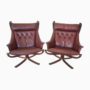 Vintage Leather Highback Winged Falcon Chairs by Sigurd Ressell, Andile Dyalvane for Imiso Studio, 1970s, Set of 2