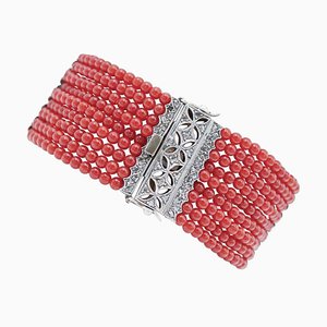 Rose Gold and Silver Bracelet with Coral and Diamonds, 1950s