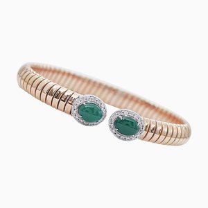 18 Karat Rose and White Gold Bracelet with Green Agate and Diamonds, 1970s