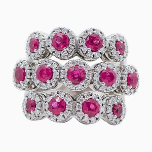 18 Karat White Gold Band Ring with Rubies and Diamonds