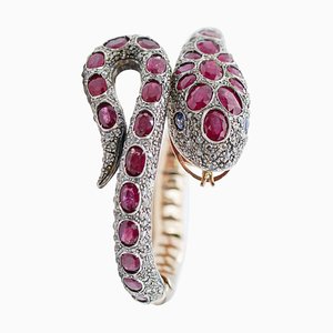 Schlangenarmband aus Roségold & Silber mit Rubinen und Diamanten, 1960er