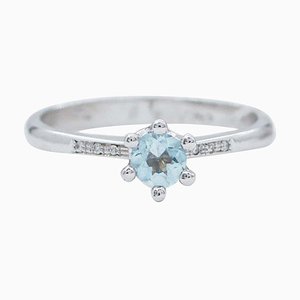 18 Karat White Gold Solitaire Ring with Topaz and Diamonds