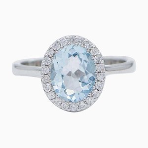 18 Karat White Gold Ring with Aquamarine Topaz and Diamonds