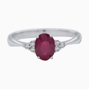 18 Karat White Gold Engagement Ring with Ruby and Diamonds