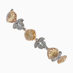 Rose Gold and Silver Bracelet with Diamonds and Yellow Topaz, 1960s