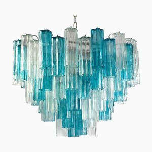 Mid-Century Blue and Clear Murano Glass Tronchi Chandelier, 1970s