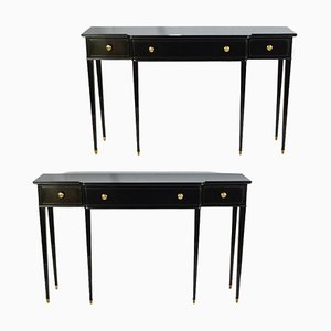 Mid-Century Italian Modernist Black Lacquered Console Tables by Paolo Buffa, 1950s, Set of 2
