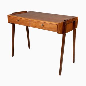 Deutscher Mid-Century Schreibtisch aus Holz mit Schubladen & Messingdetails, 1960er